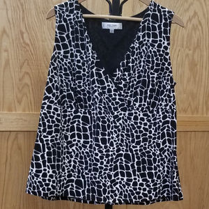 JONES STUDIO Faux Wrap Black White Sleeveless 18W